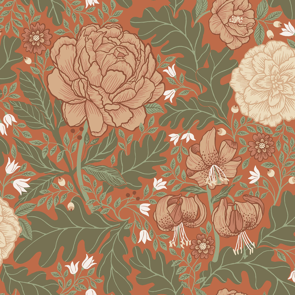 A-Street Prints 2999-14004 Camille Red Peony & Lily Wallpaper