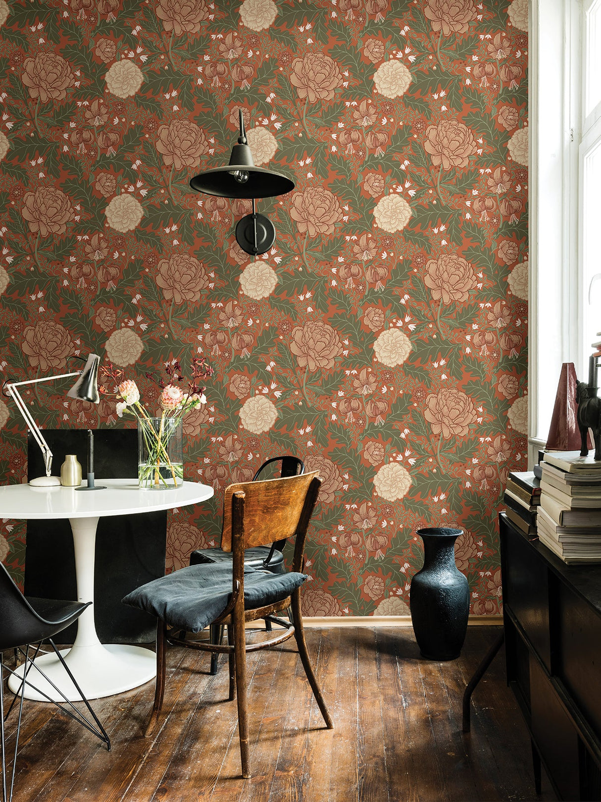 A-Street Prints 2999-14004 Camille Red Peony & Lily Wallpaper