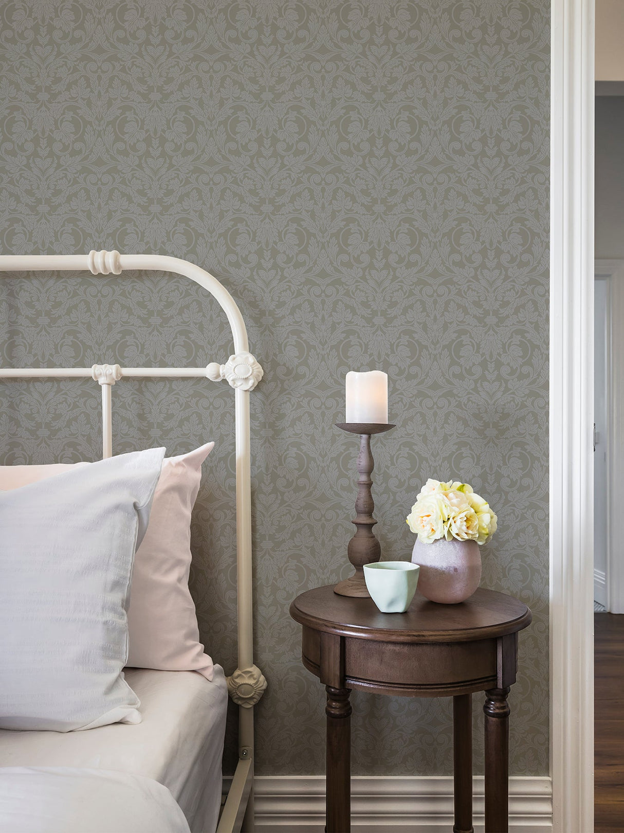 A-Street Prints 2999-14006 Rosali Grey Scroll Damask Wallpaper