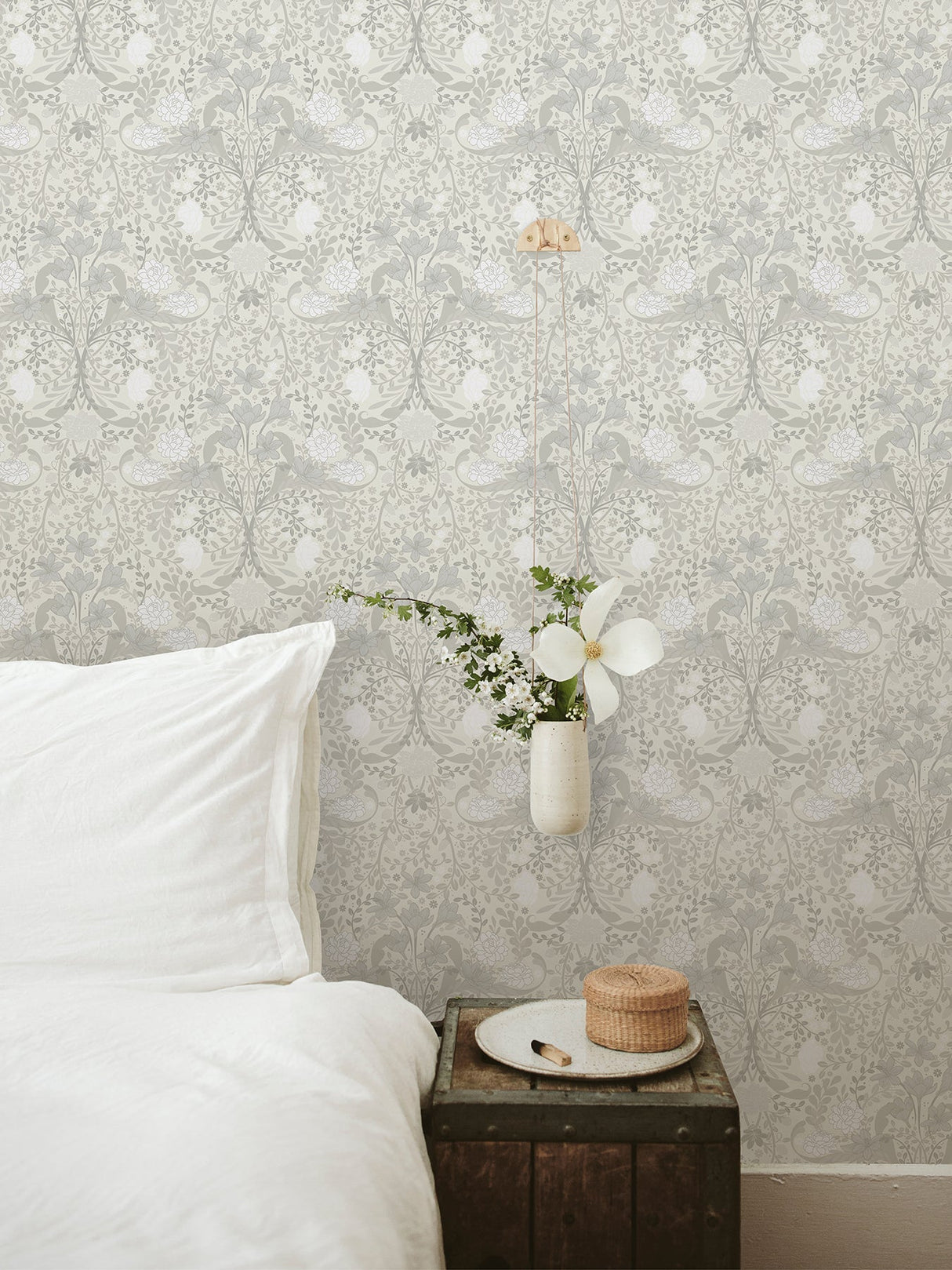A-Street Prints 2999-24107 Froso Light Grey Garden Damask Wallpaper