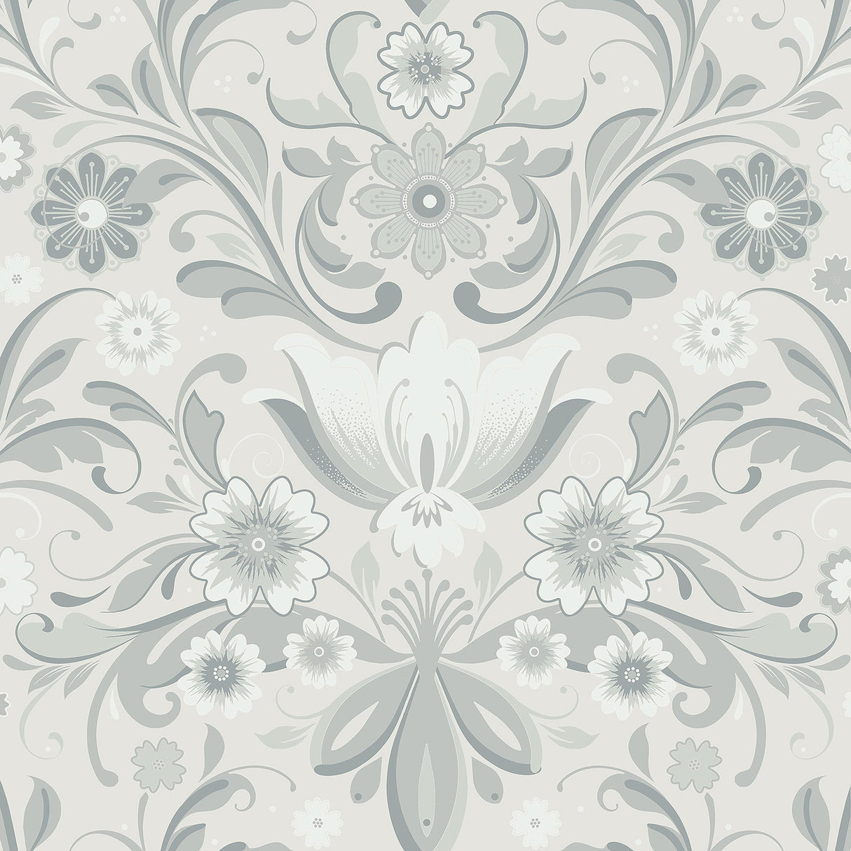 A-Street Prints 2999-24109 Ostanskar Light Grey Retro Floral Wallpaper