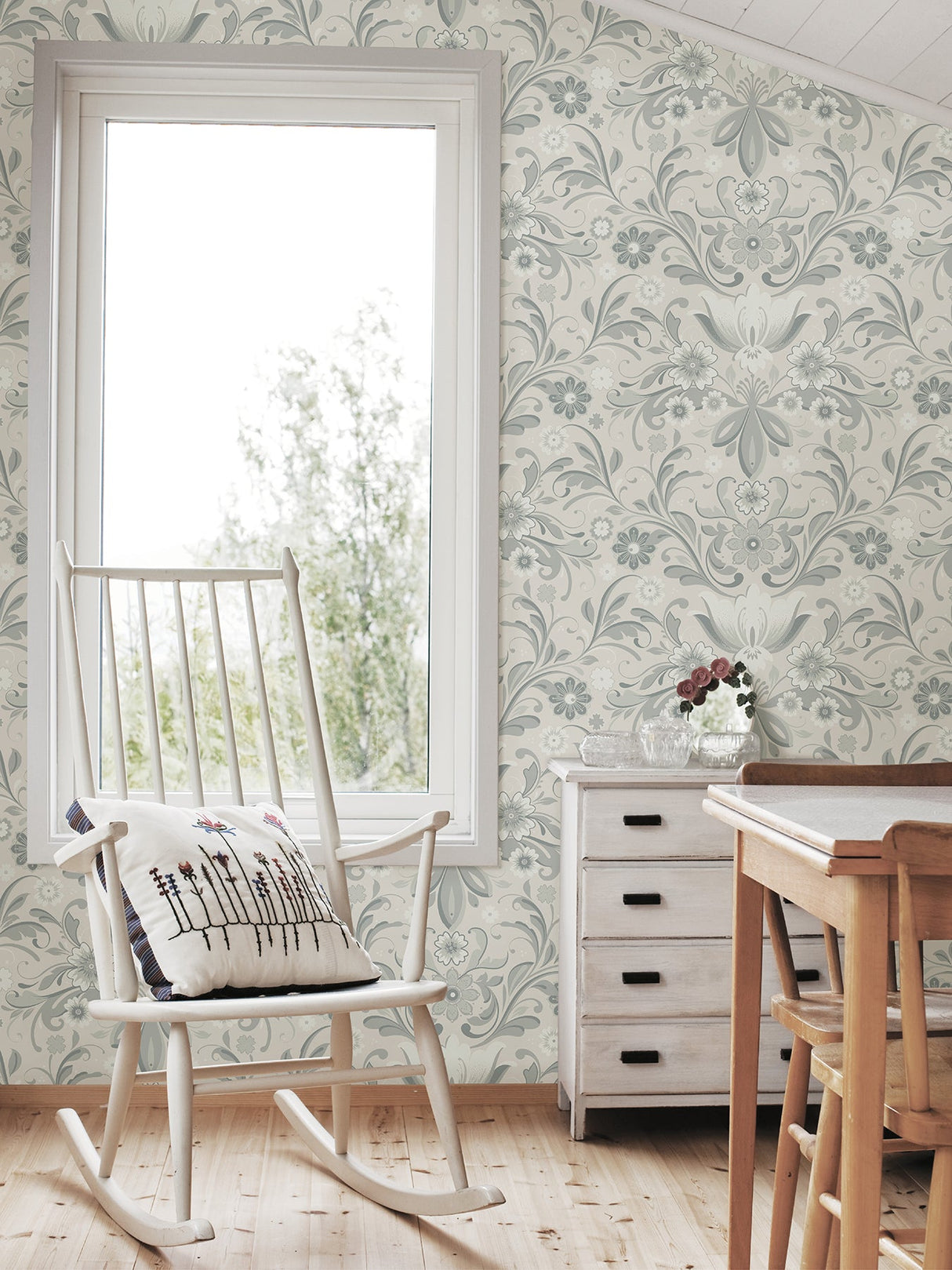 A-Street Prints 2999-24109 Ostanskar Light Grey Retro Floral Wallpaper