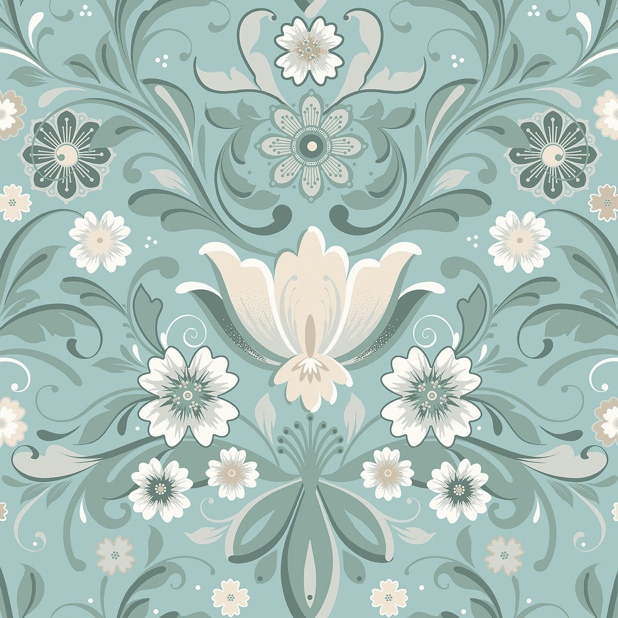 A-Street Prints 2999-24111 Ostanskar Turquoise Retro Floral Wallpaper