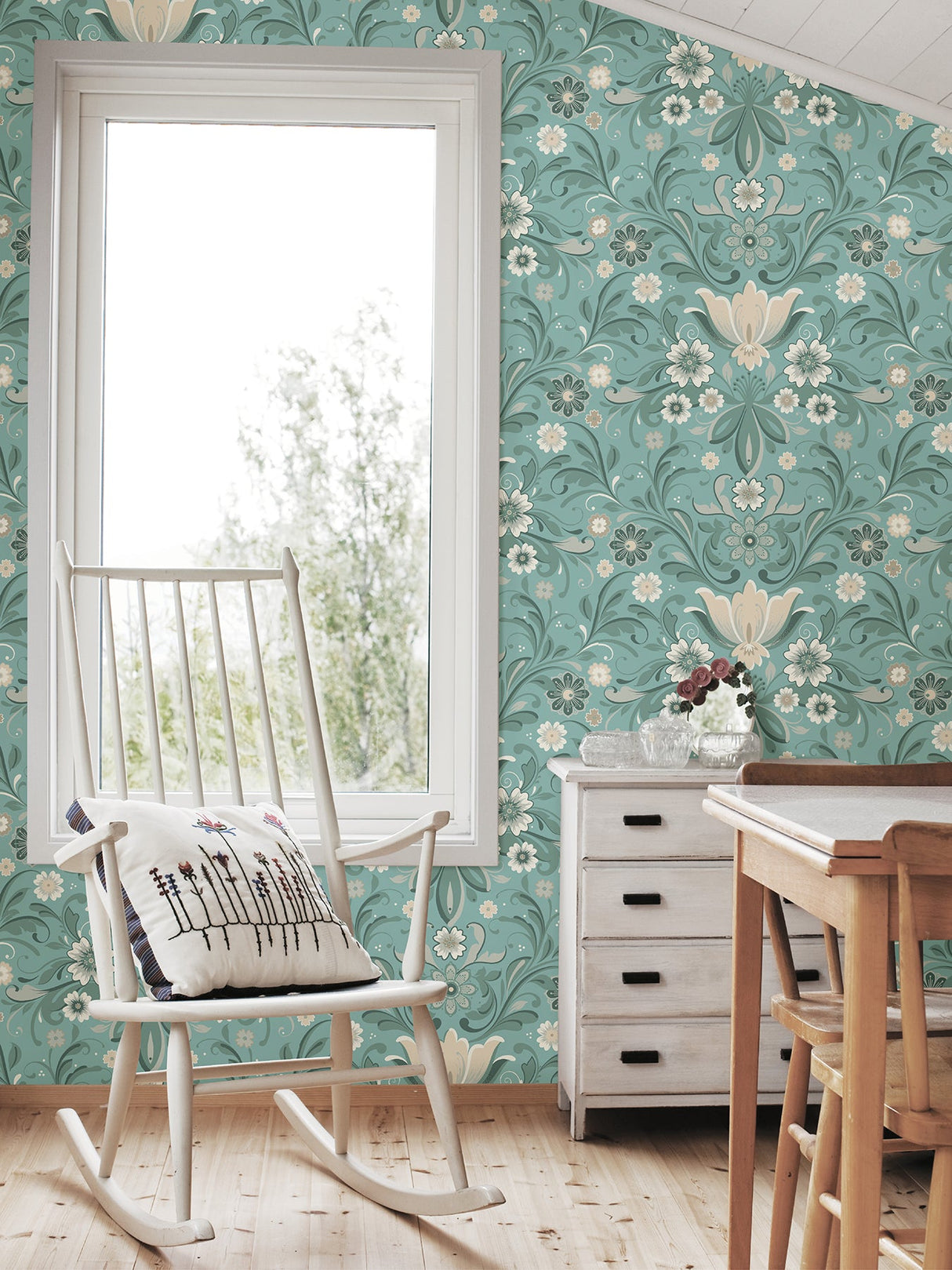 A-Street Prints 2999-24111 Ostanskar Turquoise Retro Floral Wallpaper