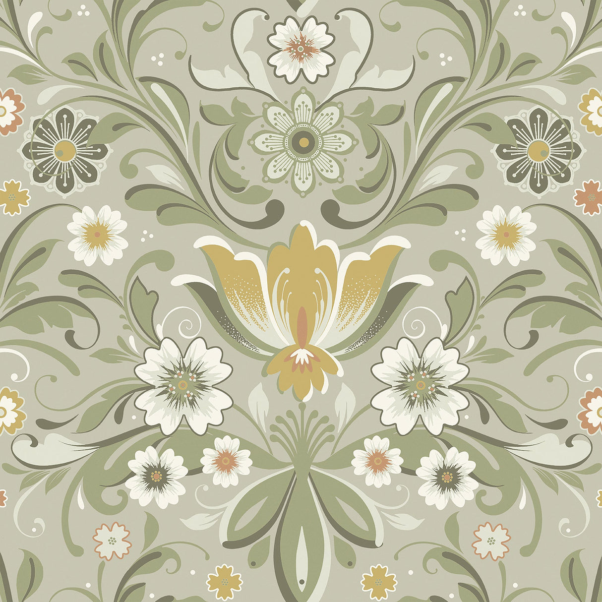 A-Street Prints 2999-24113 Ostanskar Green Retro Floral Wallpaper