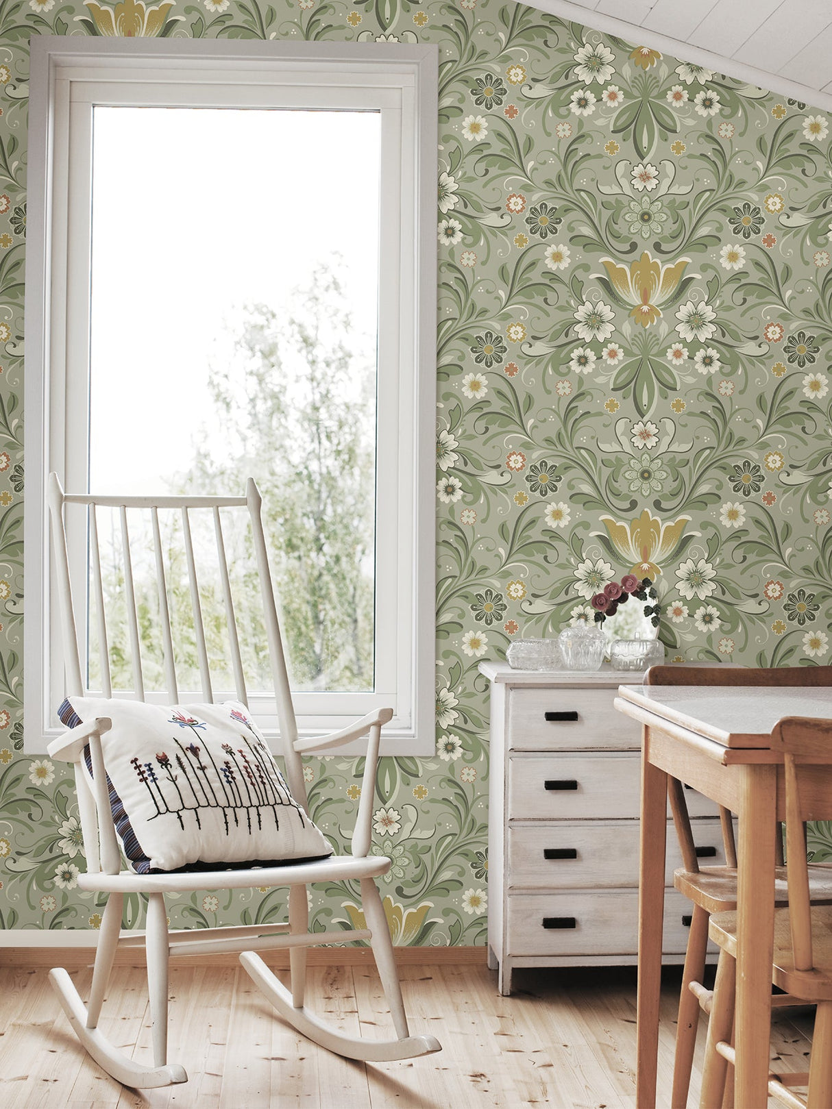 A-Street Prints 2999-24113 Ostanskar Green Retro Floral Wallpaper