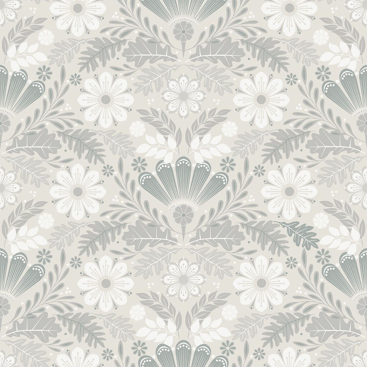 A-Street Prints 2999-24125 Klockrike Light Grey Botanical Damask Wallpaper