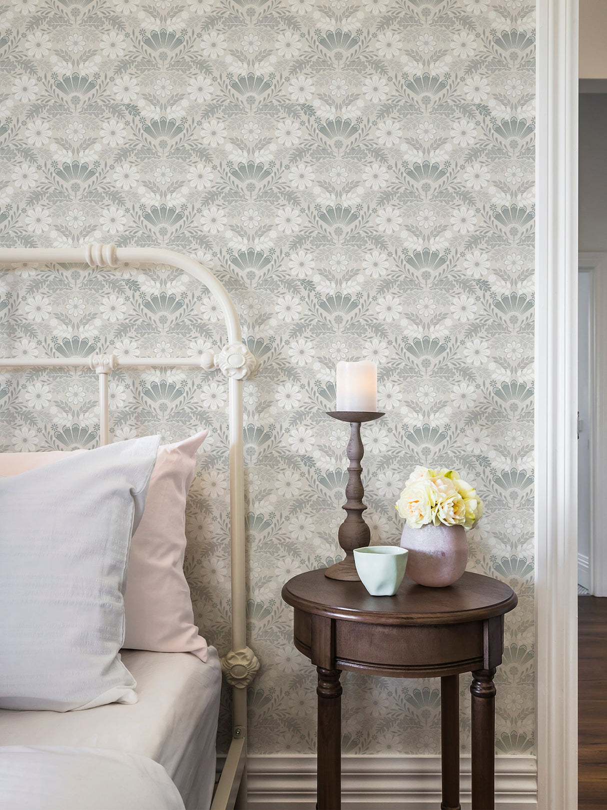 A-Street Prints 2999-24125 Klockrike Light Grey Botanical Damask Wallpaper