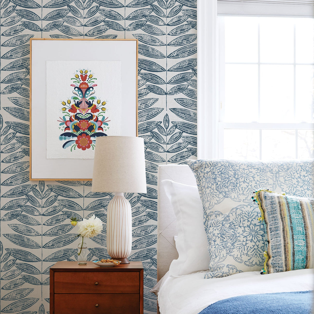 A-Street Prints 2999-25102 Akira Navy Leaf Wallpaper