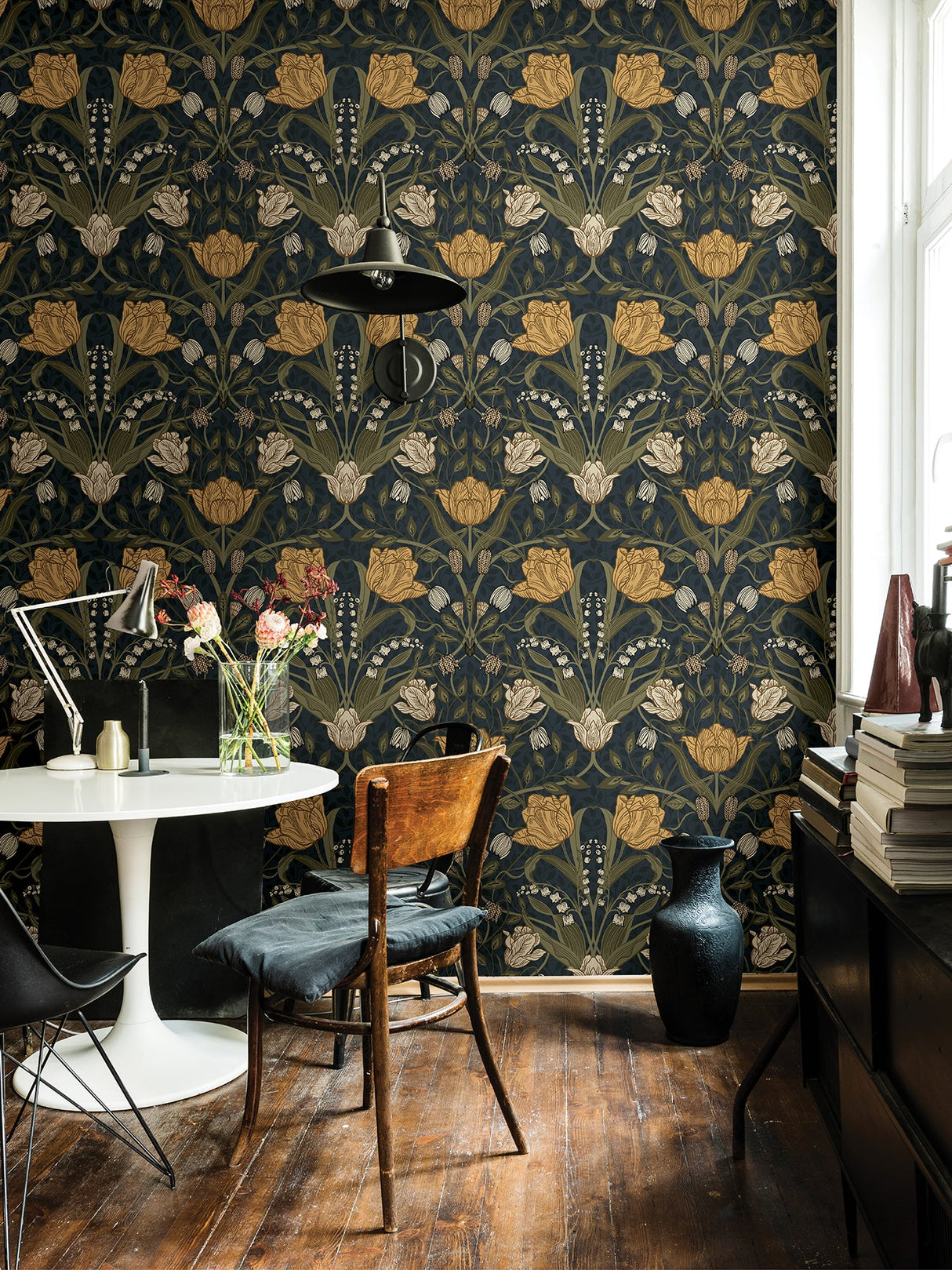 A-Street Prints 2999-44106 Filippa Navy Tulip Wallpaper