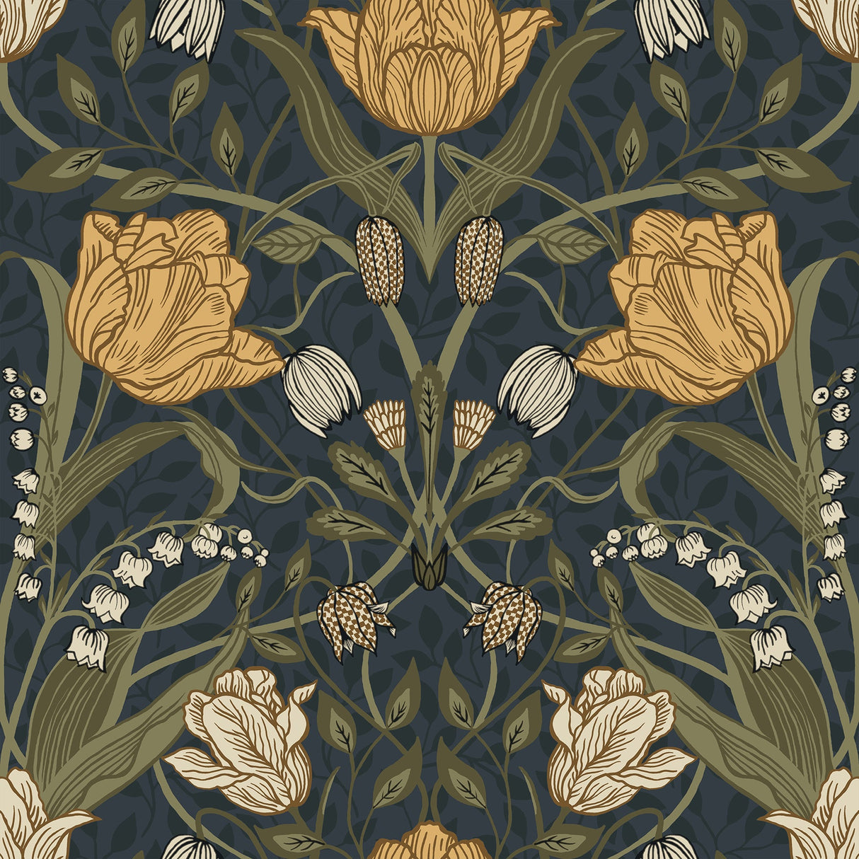 A-Street Prints 2999-44106 Filippa Navy Tulip Wallpaper
