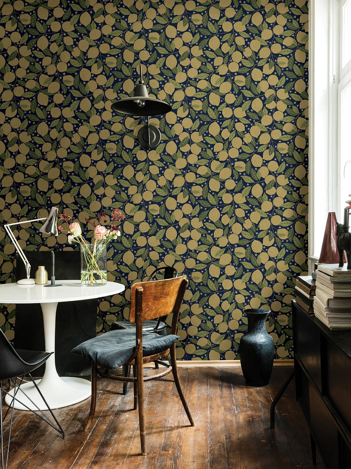 A-Street Prints 2999-44118 Lemona Navy Fruit Tree Wallpaper