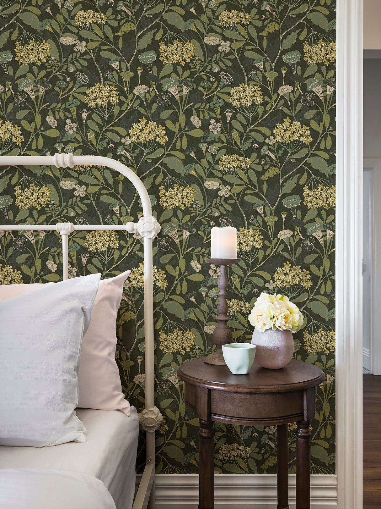 A-Street Prints 2999-55022 Hybbe Dark Green Hydrangea Garden Wallpaper