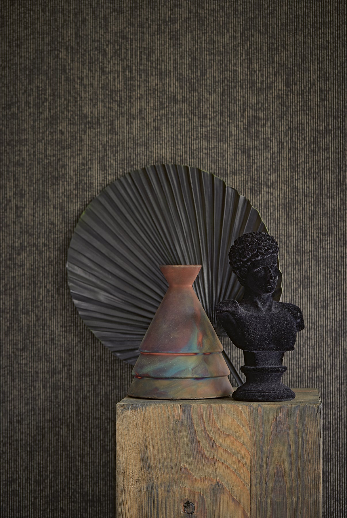 Eijffinger 307323 Leonardo Charcoal Flock Stripe Wallpaper