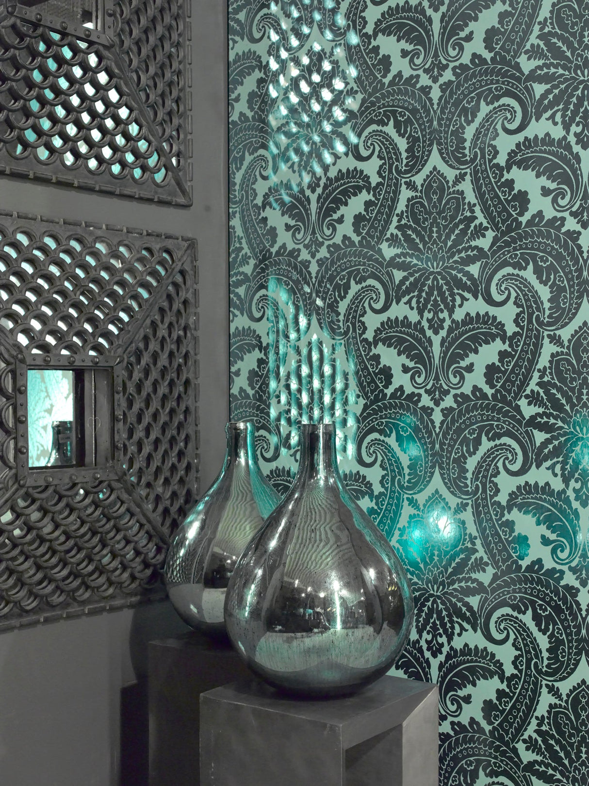 Eijffinger 310801 Green Foil Damask Wallpaper