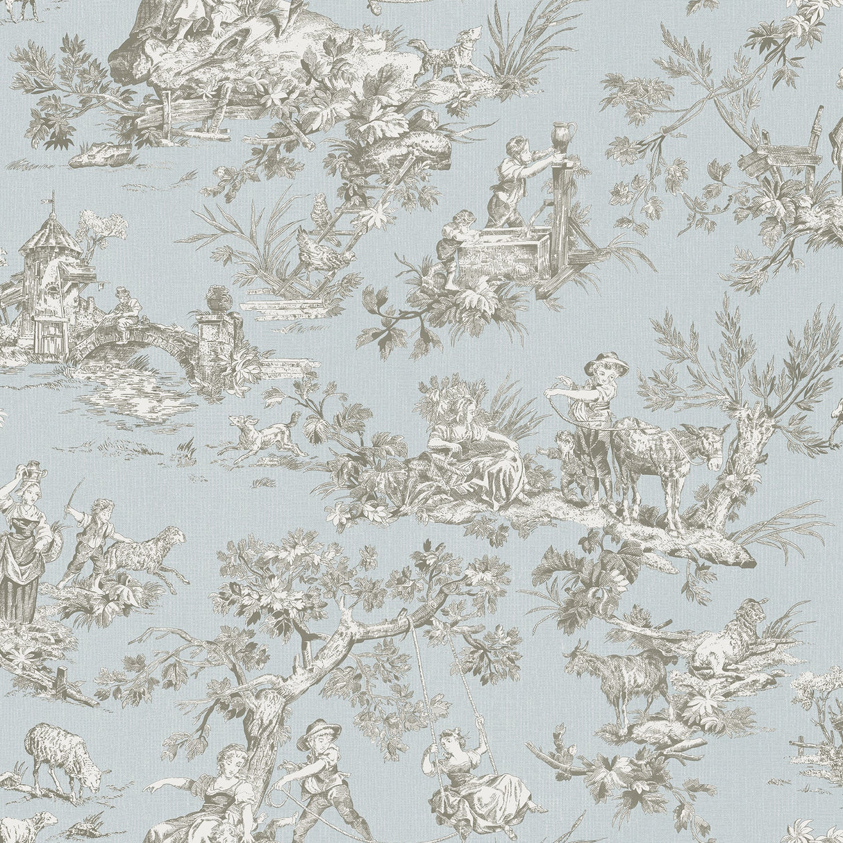 Chesapeake 3112-002776 Whitney Light Blue Toile Wallpaper