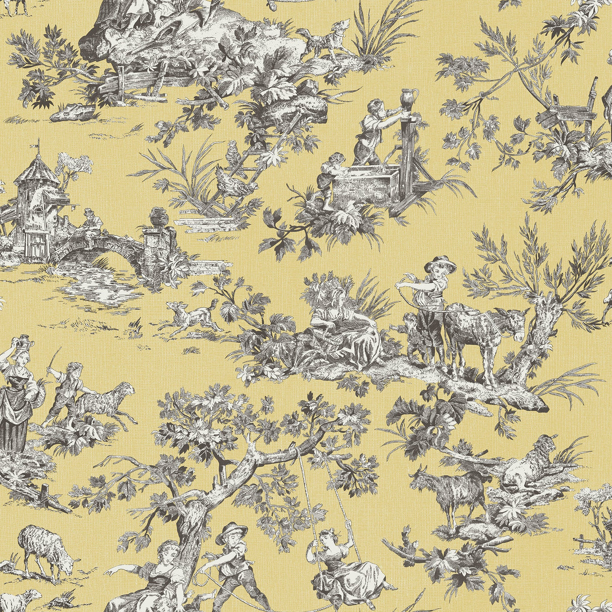 Chesapeake 3112-002778 Whitney Yellow Toile Wallpaper