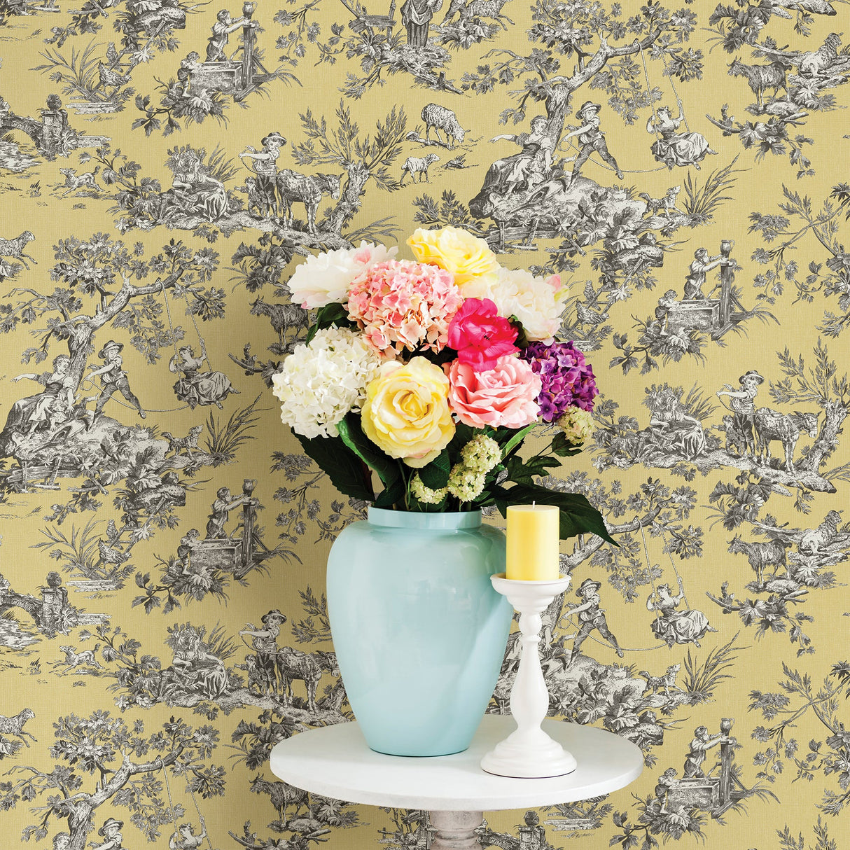 Chesapeake 3112-002778 Whitney Yellow Toile Wallpaper
