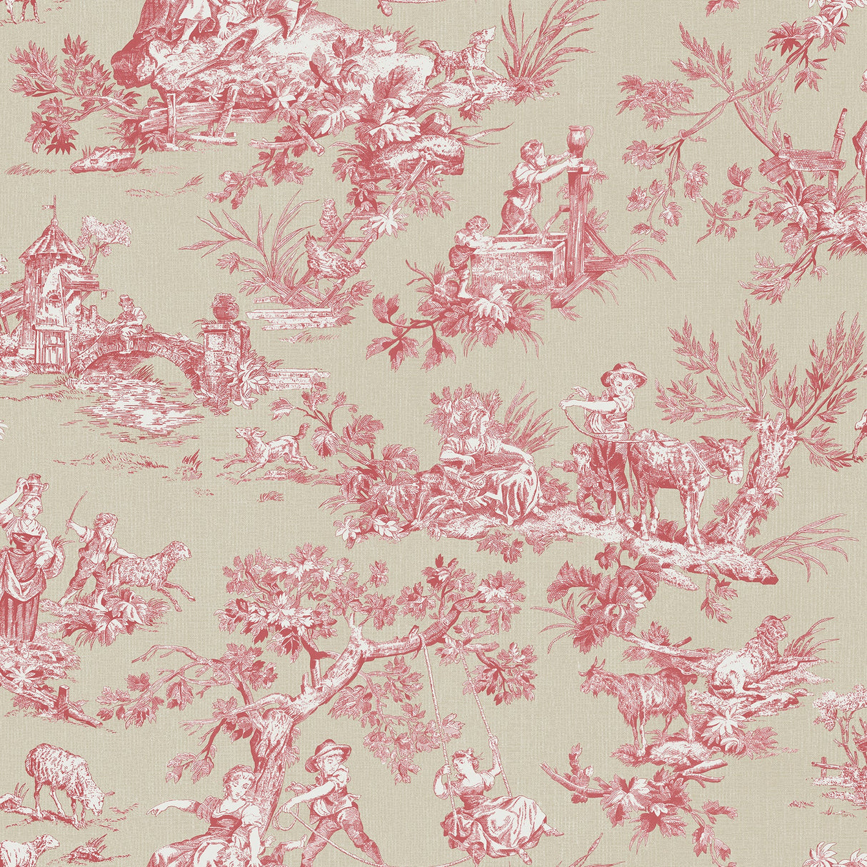 Chesapeake 3112-002779 Whitney Red Toile Wallpaper