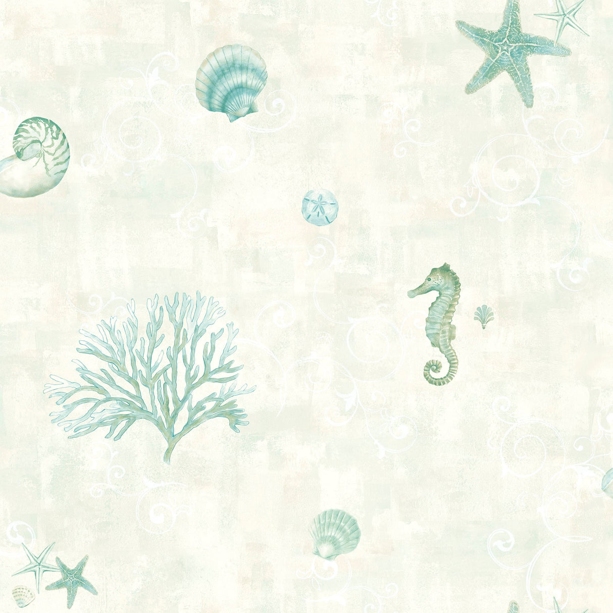 Chesapeake 3113-54532 Boca Raton Teal Seashells Wallpaper