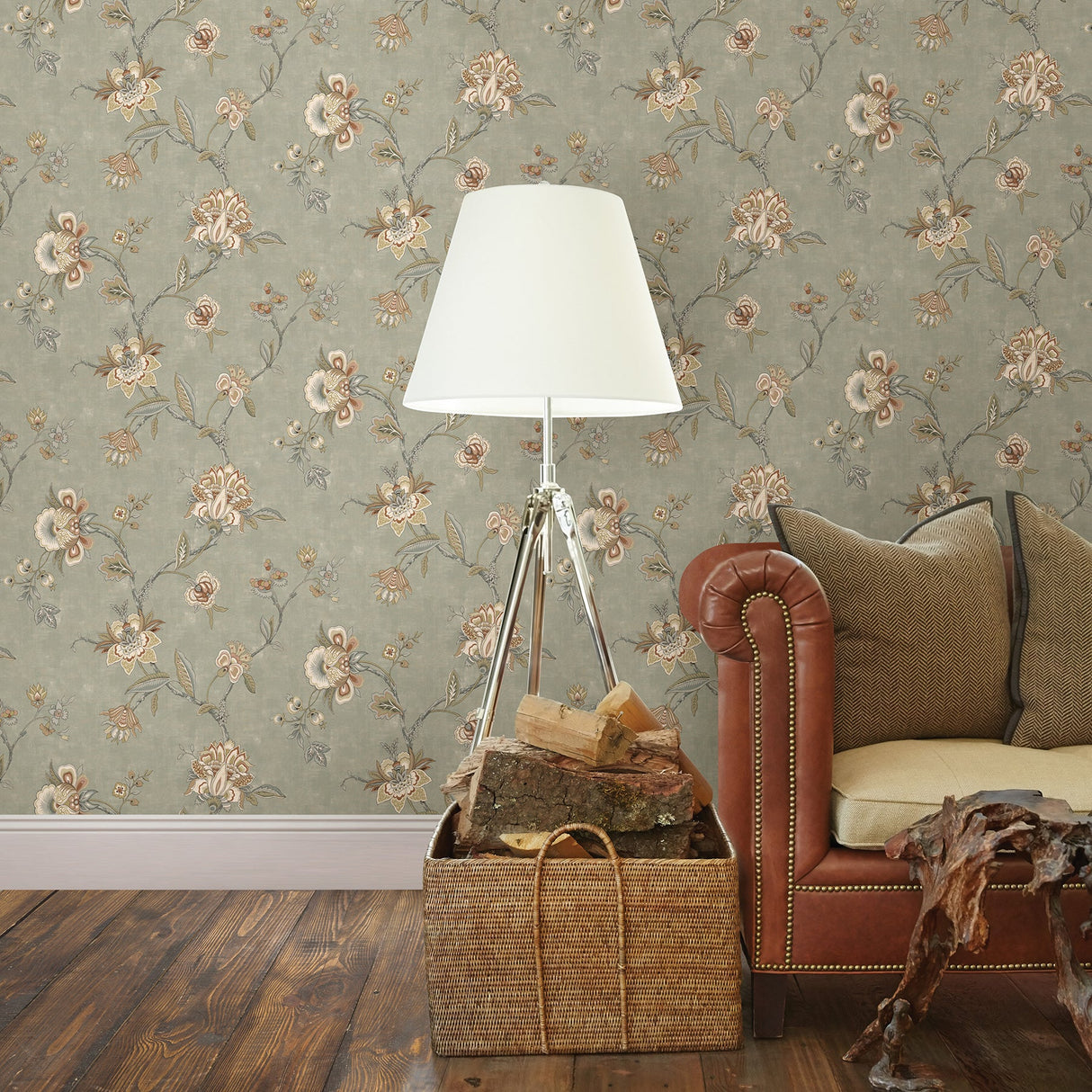 Chesapeake 3114-003306 Madison Sage Jacobean Wallpaper