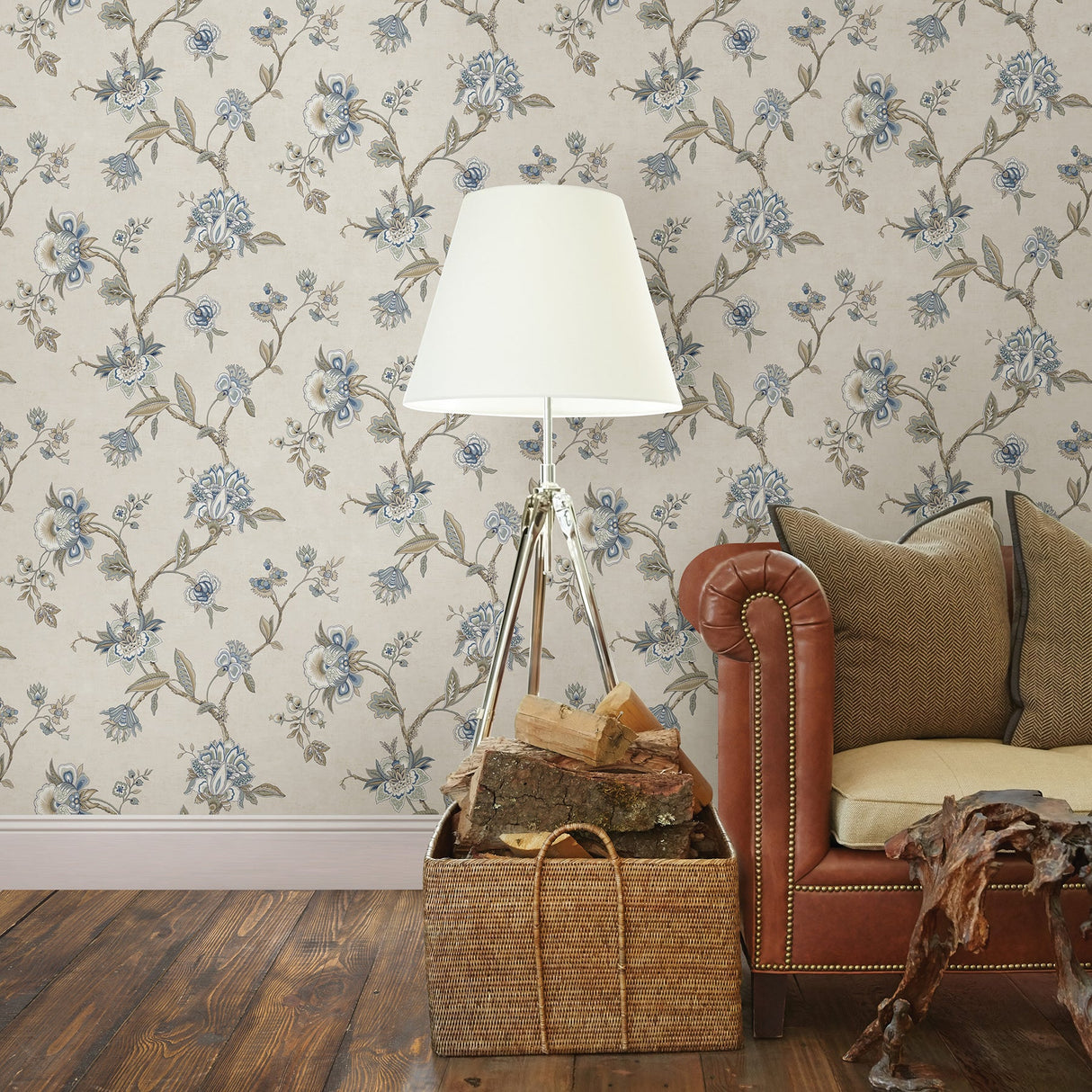 Chesapeake 3114-003309 Madison Blue Jacobean Wallpaper