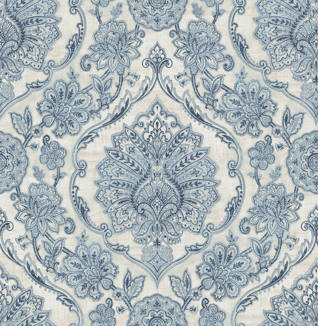 Chesapeake 3114-003319 Carnegie Blue Damask Wallpaper