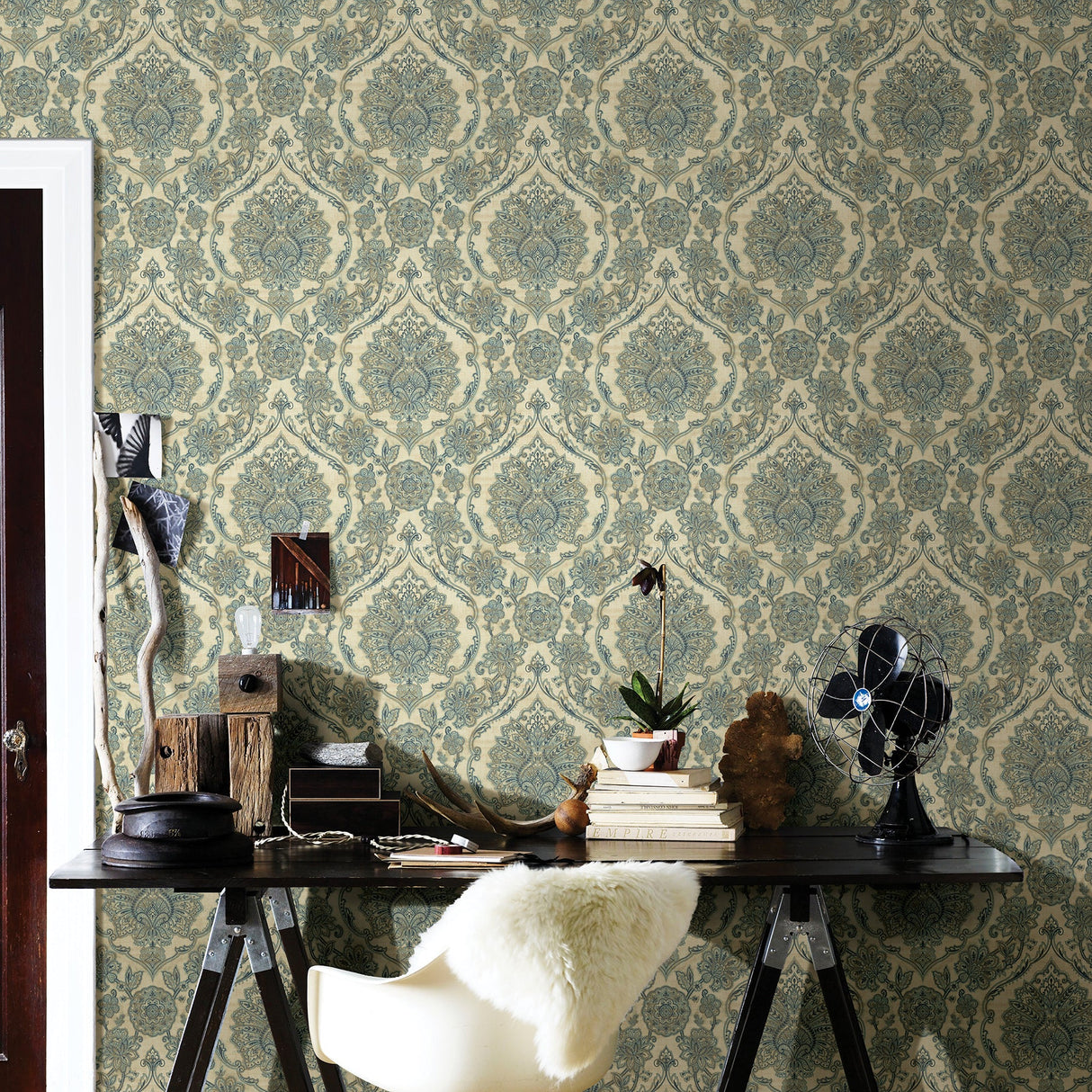 Chesapeake 3114-003322 Carnegie Beige Damask Wallpaper