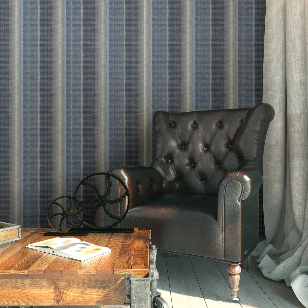 Chesapeake 3114-003324 Flat Iron Blue Stripe Wallpaper