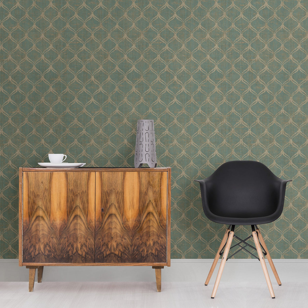 Chesapeake 3114-003332 Bowery Teal Ogee Wallpaper