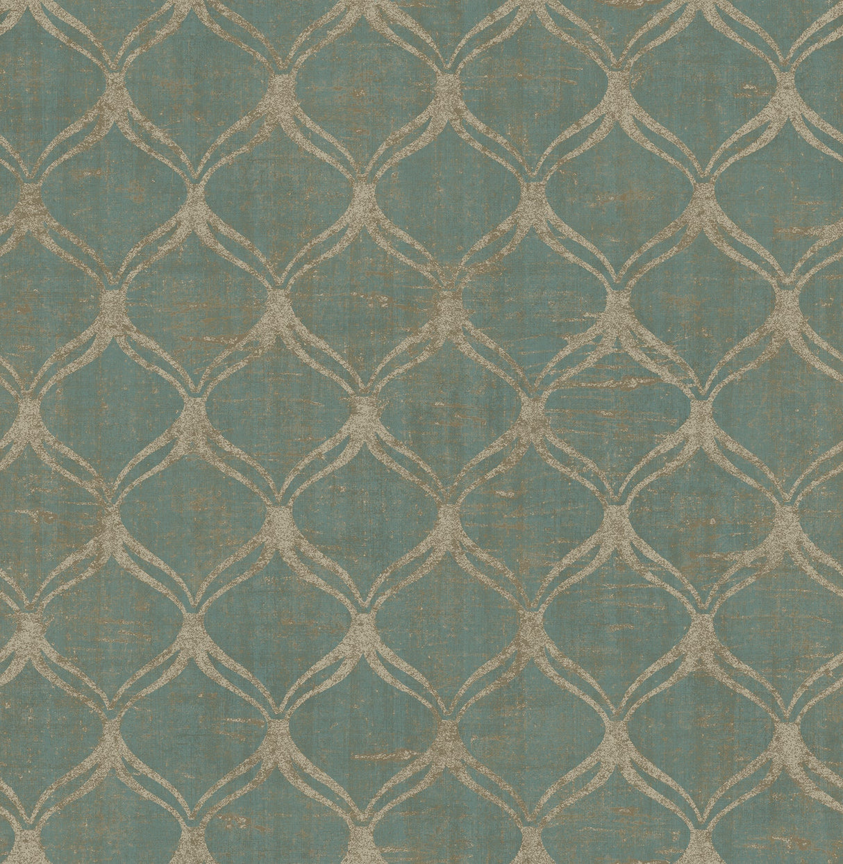 Chesapeake 3114-003332 Bowery Teal Ogee Wallpaper
