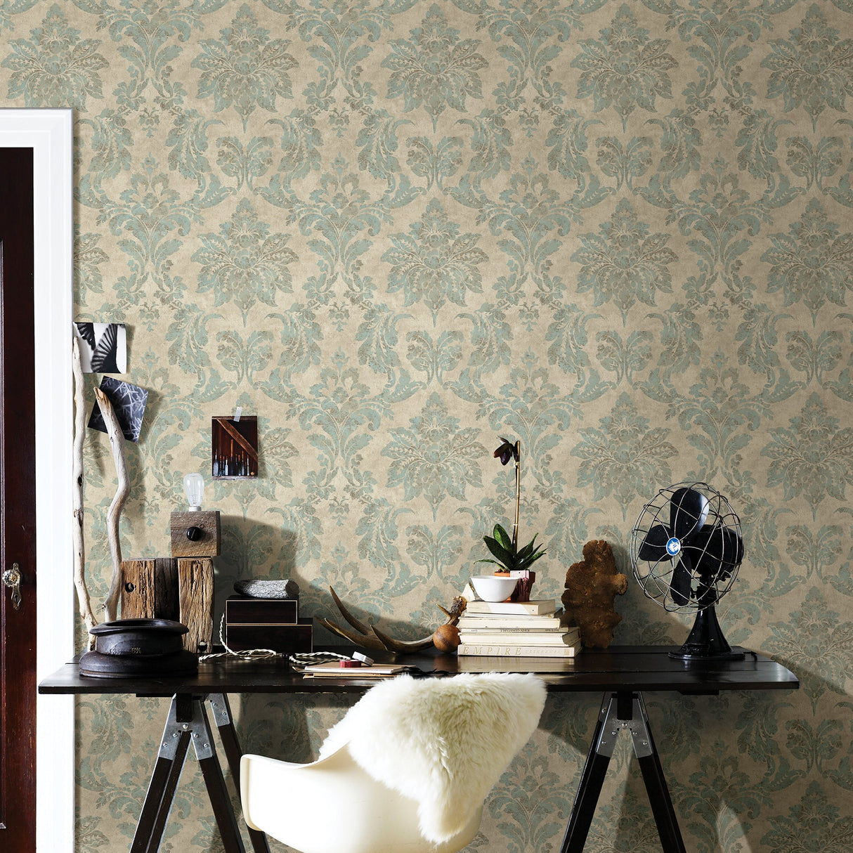 Chesapeake 3114-003347 Astor Turquoise Damask Wallpaper