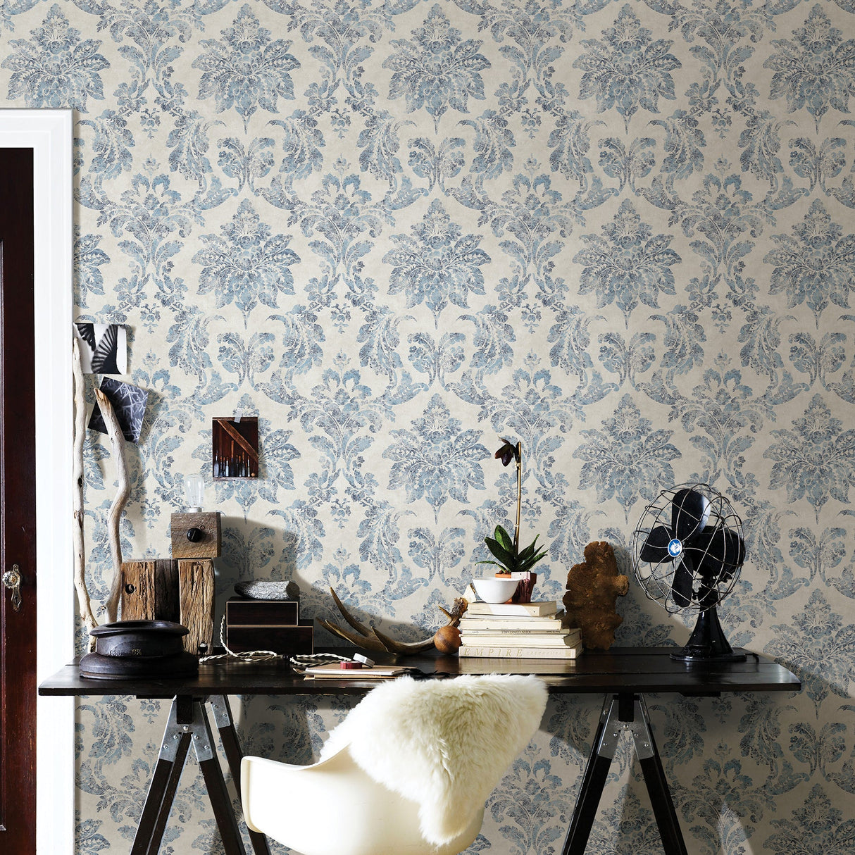 Chesapeake 3114-003352 Astor Blue Damask Wallpaper