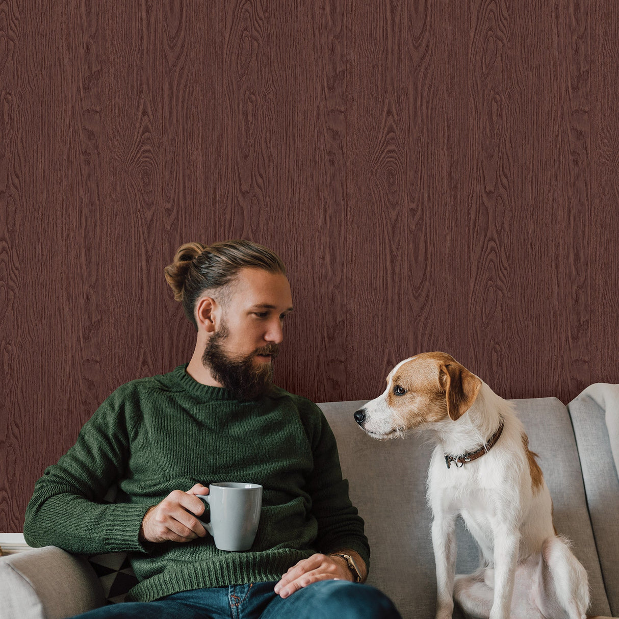 Chesapeake 3114-003380 Greenwich Maroon Wood Wallpaper