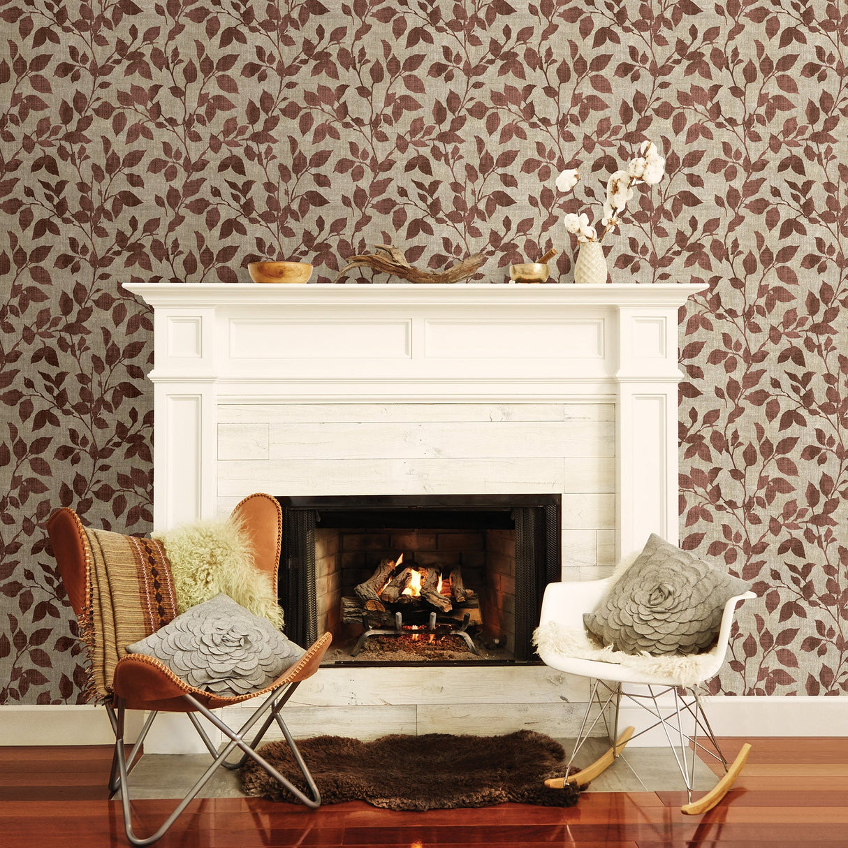 Chesapeake 3114-003385 Gramercy Park Red Leaf Wallpaper