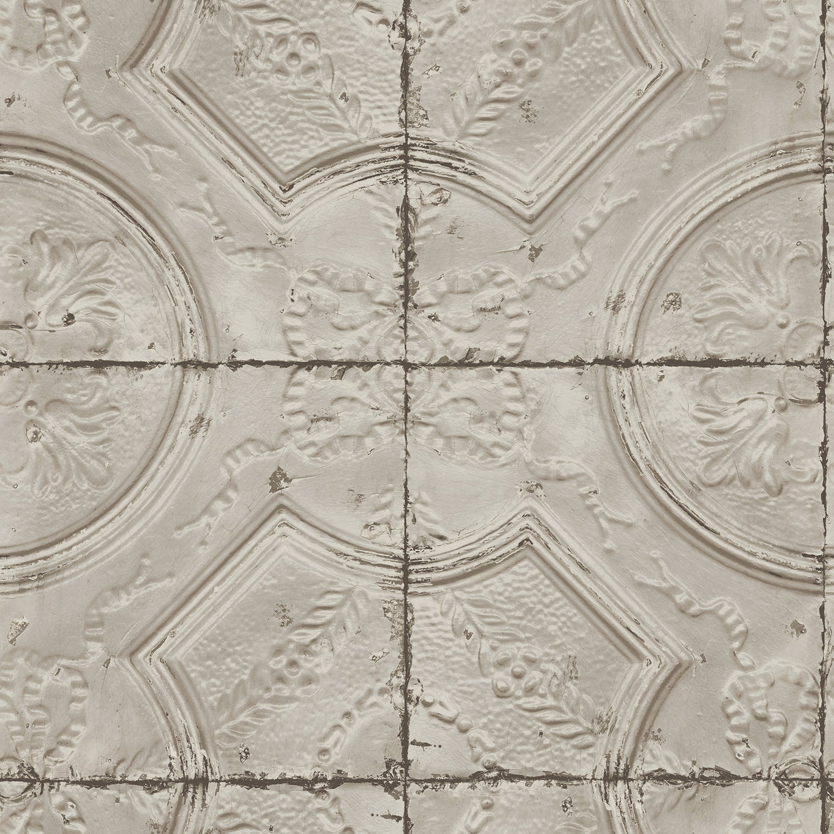 Chesapeake 3115-12433 Susanna Taupe Vintage Tin Tile Wallpaper