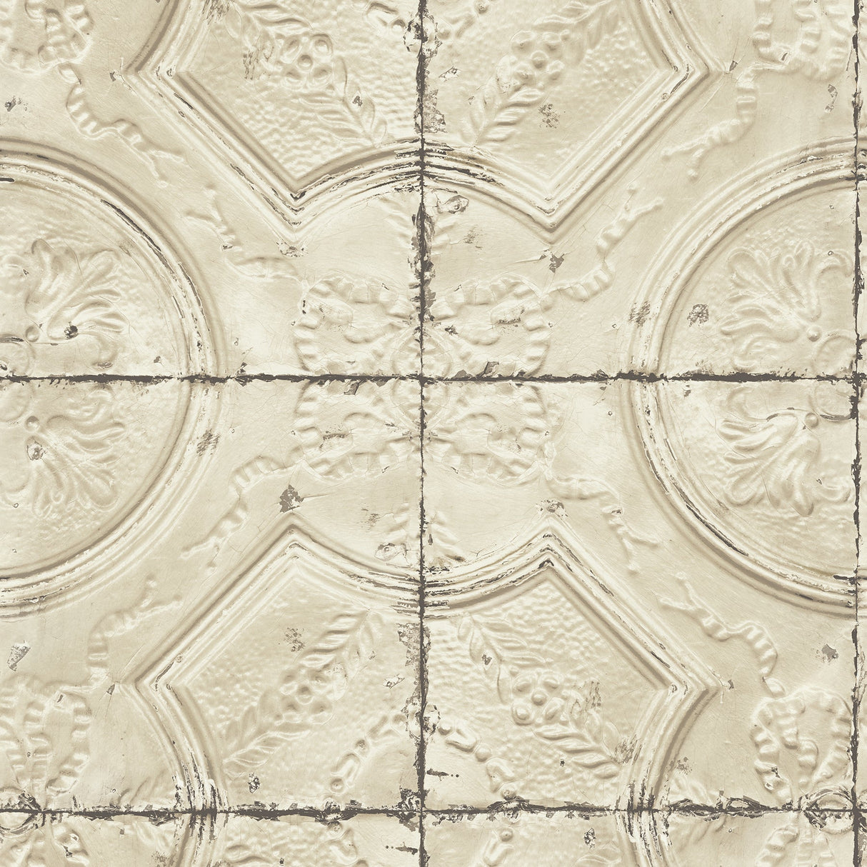 Chesapeake 3115-12434 Susanna Beige Vintage Tin Tile Wallpaper