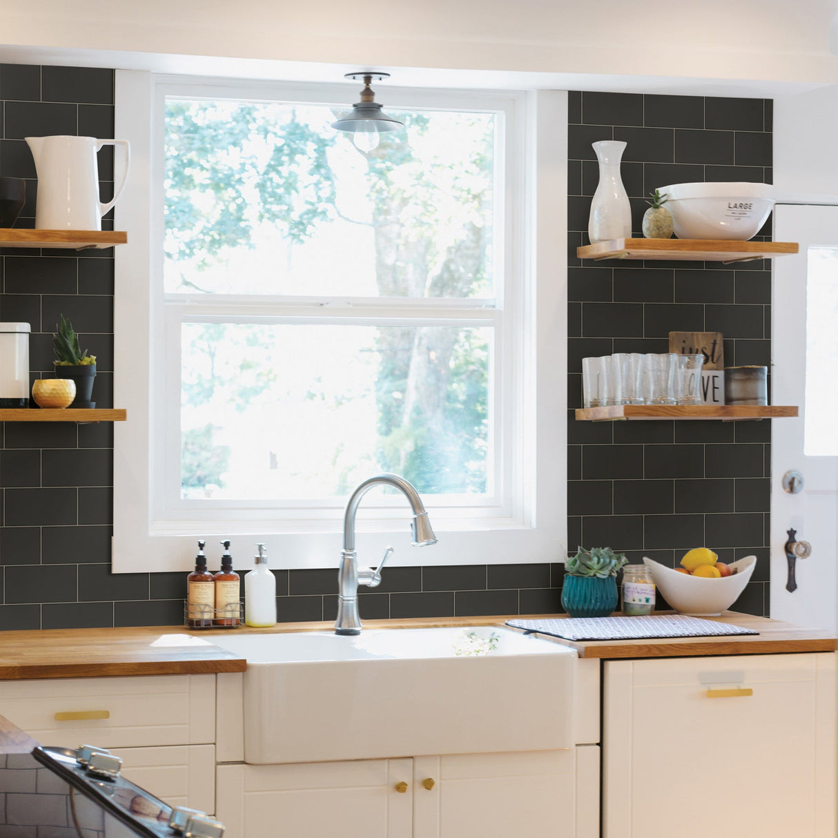 Chesapeake 3115-12494 Freedom Black Subway Tile Wallpaper