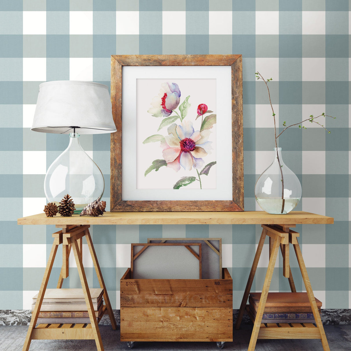 Chesapeake 3115-12535 Amos Teal Gingham Wallpaper