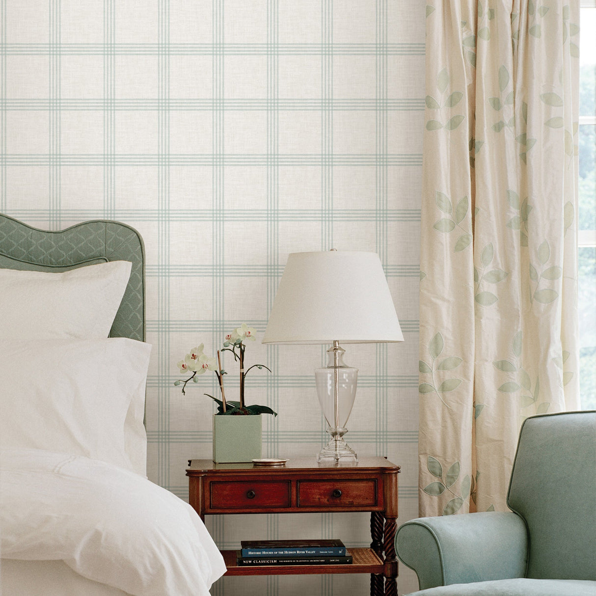 Chesapeake 3115-24477 Twain Teal Plaid Wallpaper