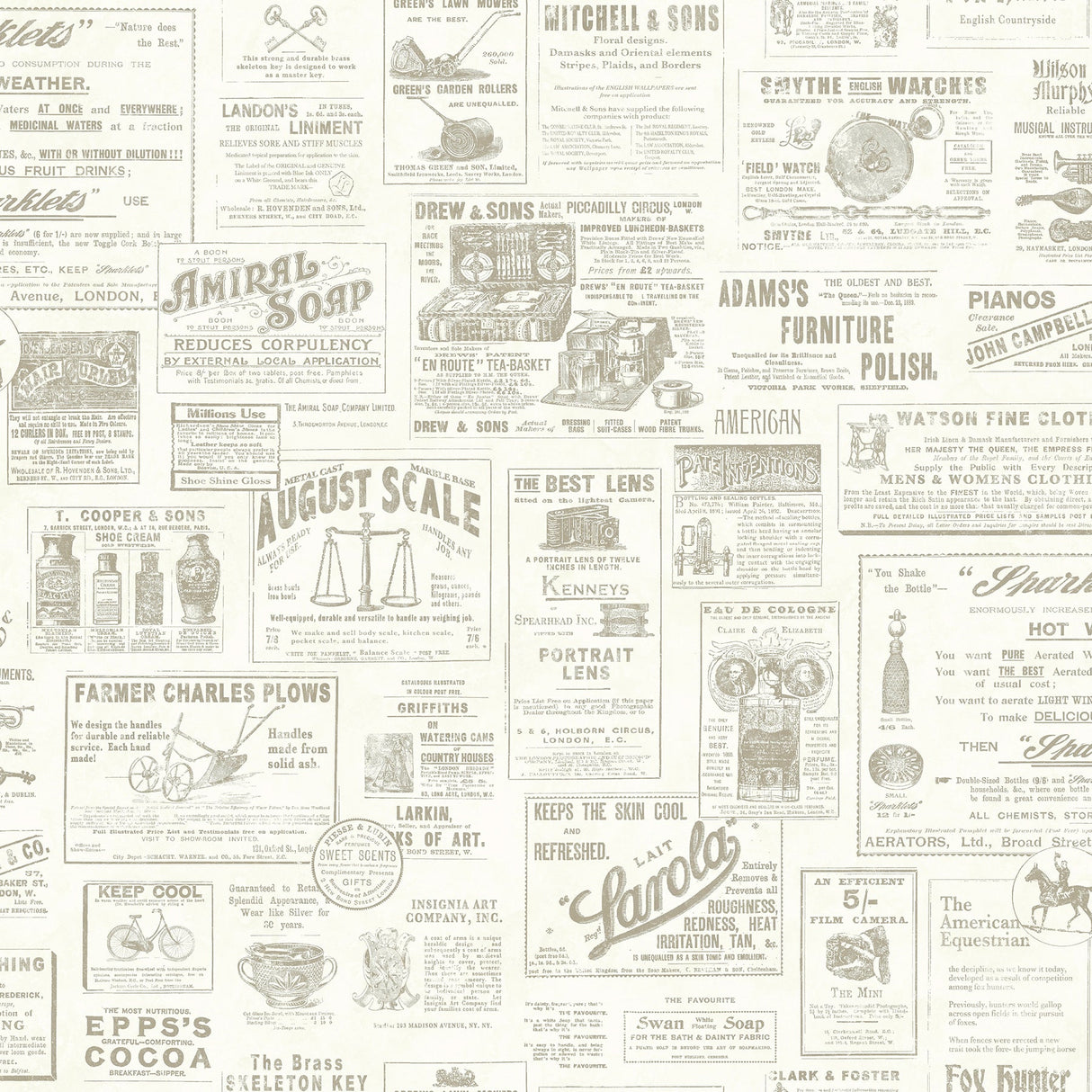 Chesapeake 3115-64273 Adamstown Cream Newspaper Wallpaper
