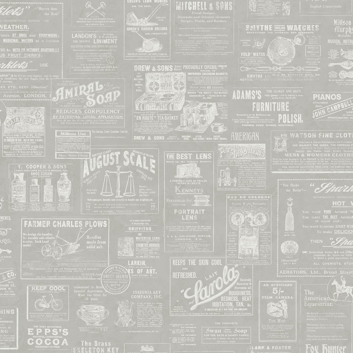 Chesapeake 3115-64274 Adamstown Grey Newspaper Wallpaper