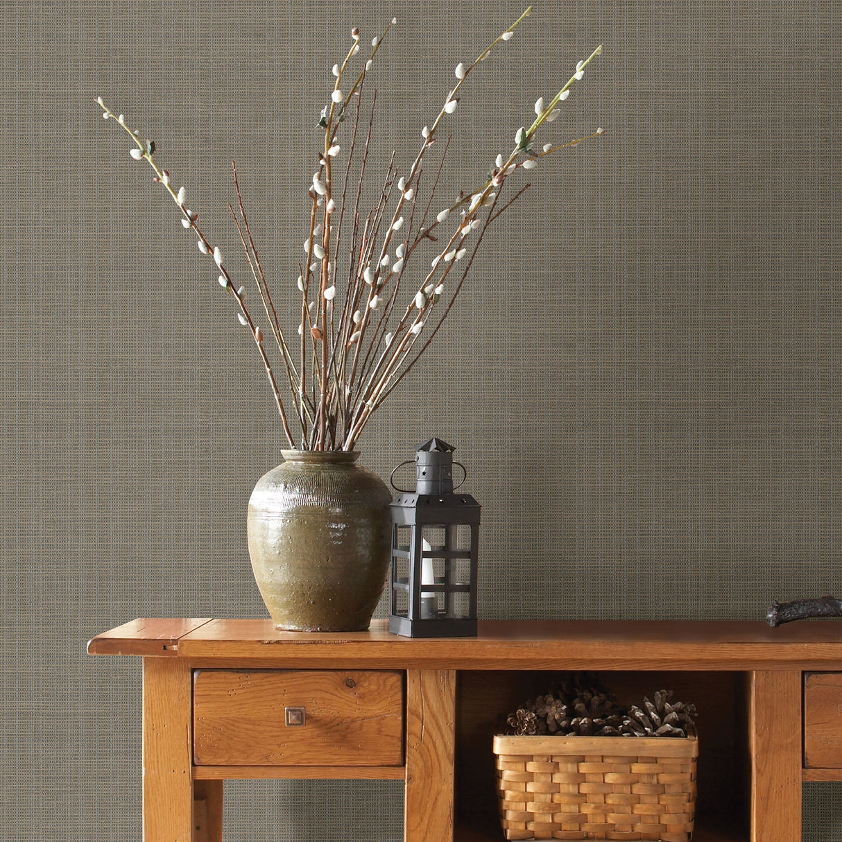Chesapeake 3118-016911 Kent Brown Grasscloth Wallpaper