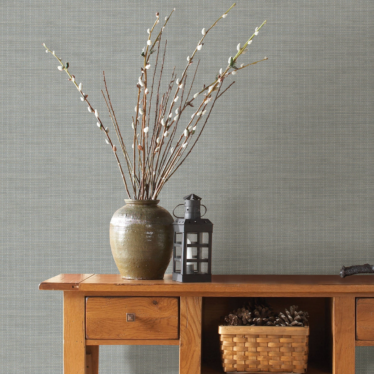 Chesapeake 3118-016913 Kent Grey Grasscloth Wallpaper