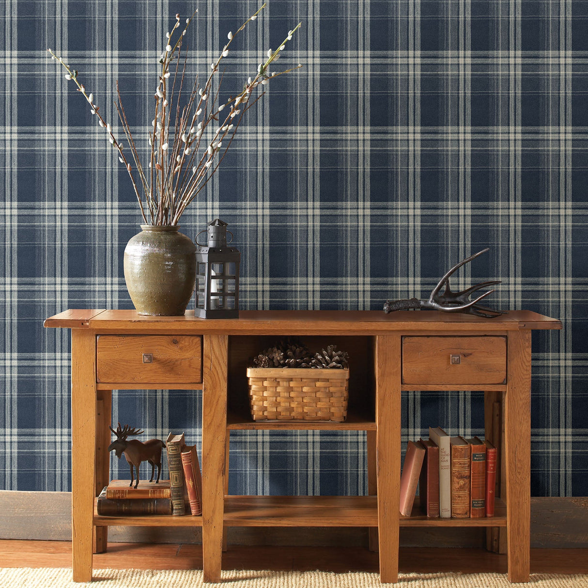 Chesapeake 3118-12674 Saranac Navy Flannel Wallpaper