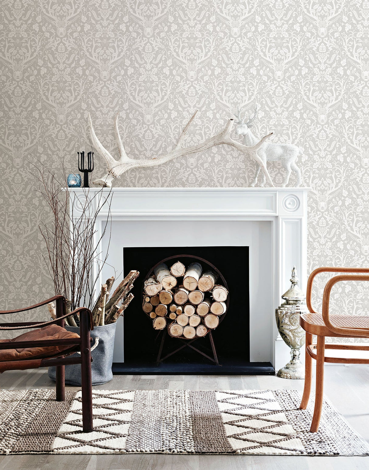 Chesapeake 3118-12701 Kiwassa Taupe Antler Damask Wallpaper