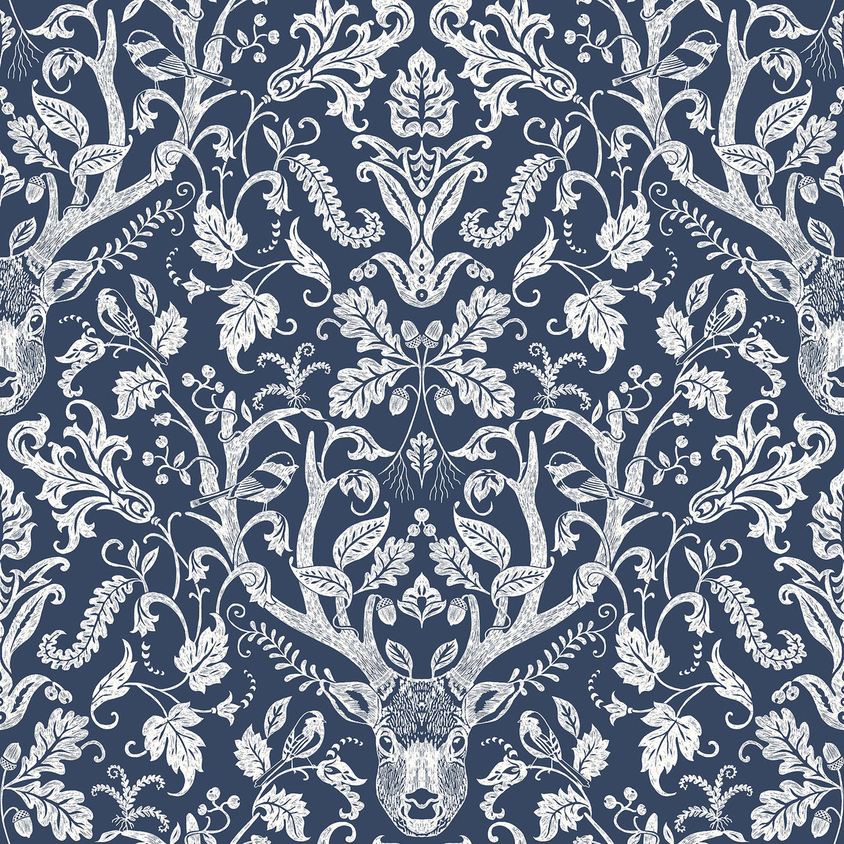 Chesapeake 3118-12703 Kiwassa Navy Antler Damask Wallpaper