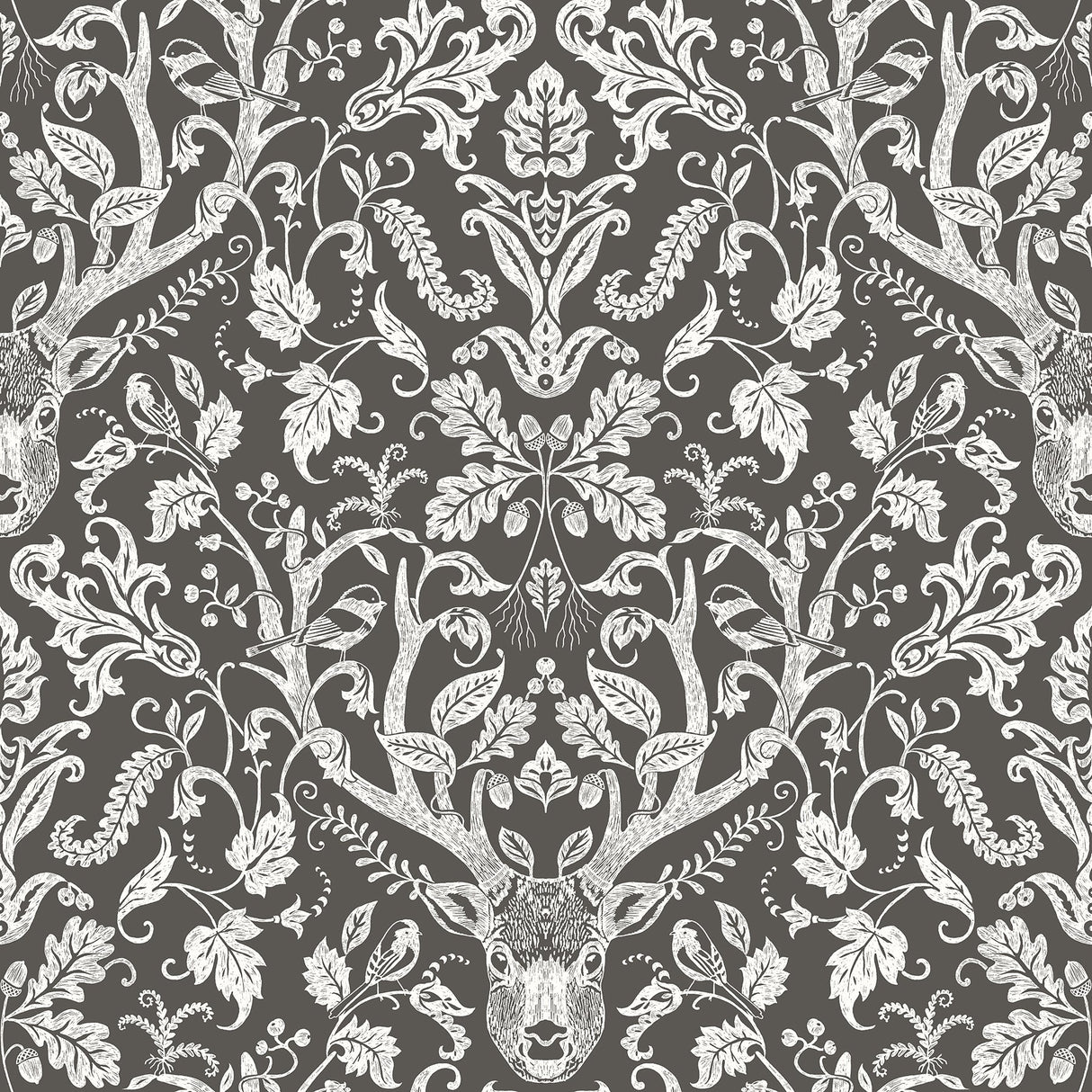 Chesapeake 3118-12704 Kiwassa Brown Antler Damask Wallpaper