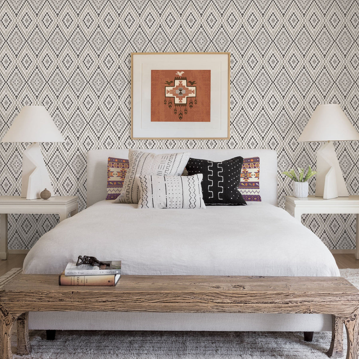 Chesapeake 3118-12714 Ganado Dark Brown Geometric Ikat Wallpaper