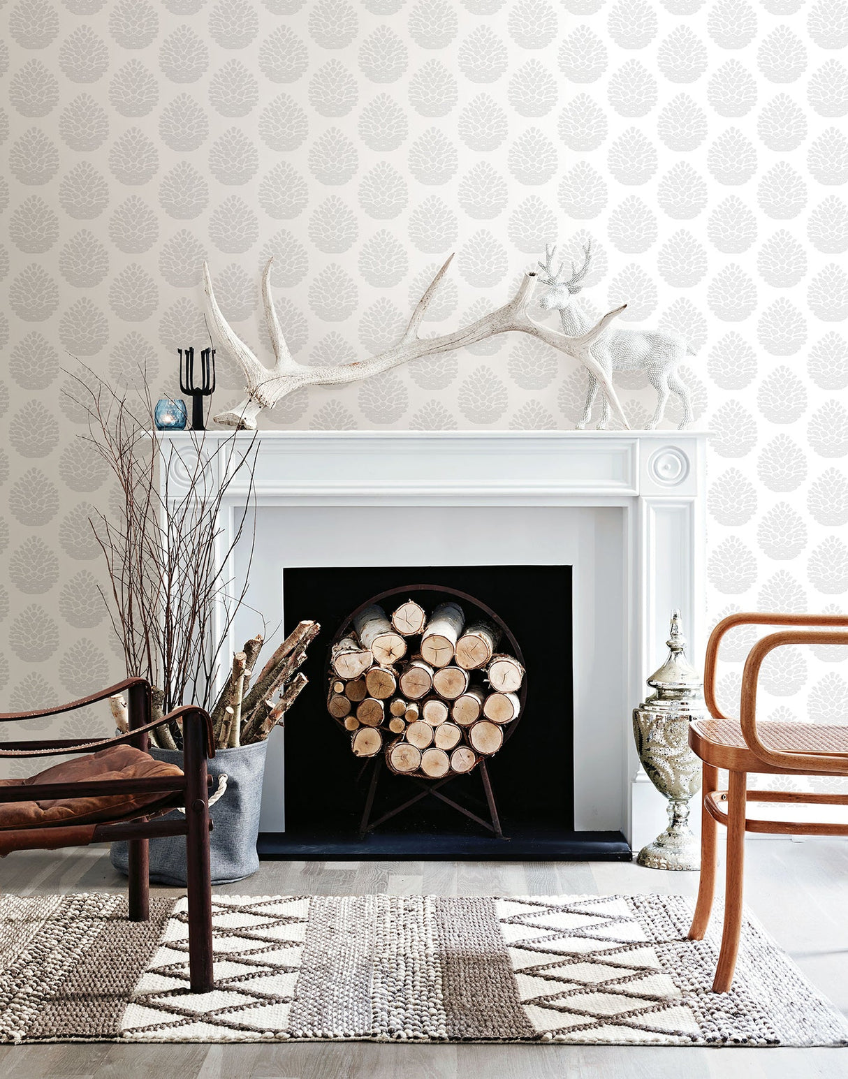 Chesapeake 3118-25091 Totem Light Grey Pinecone Wallpaper